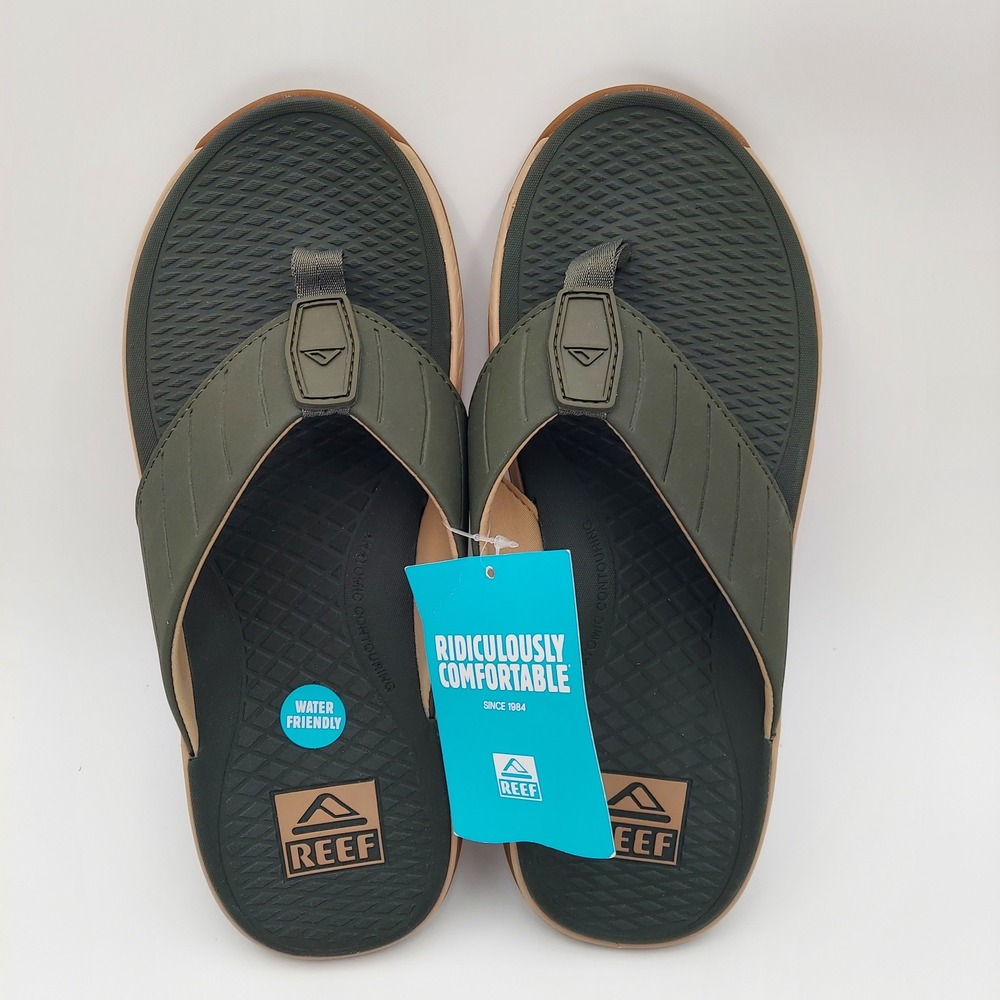Reef The Deckhand Sandals Mens Size 10 Olive Gum Brand New Water Friendly CJ5728